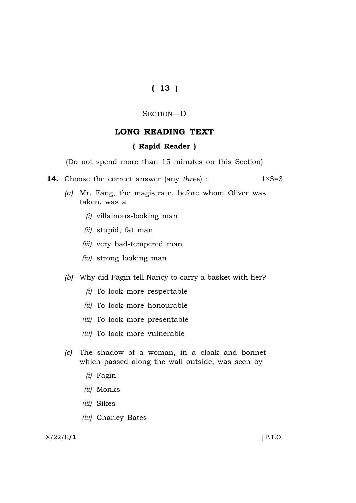 Meghalaya Board (MBOSE) Class 10 ELECTIVE ENGLISH (X-22-E) 2022 Question Paper - Page 13