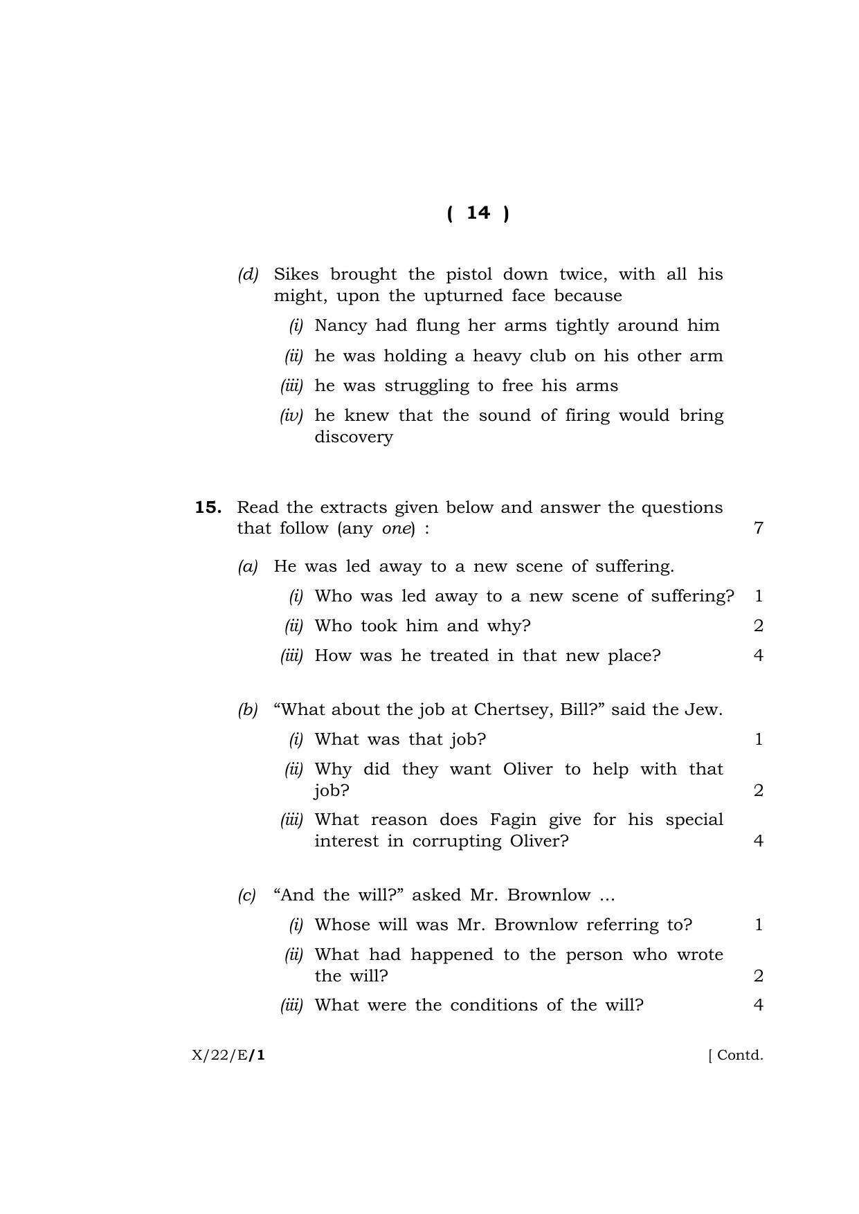 Meghalaya Board (MBOSE) Class 10 ELECTIVE ENGLISH (X-22-E) 2022 Question Paper - Page 14