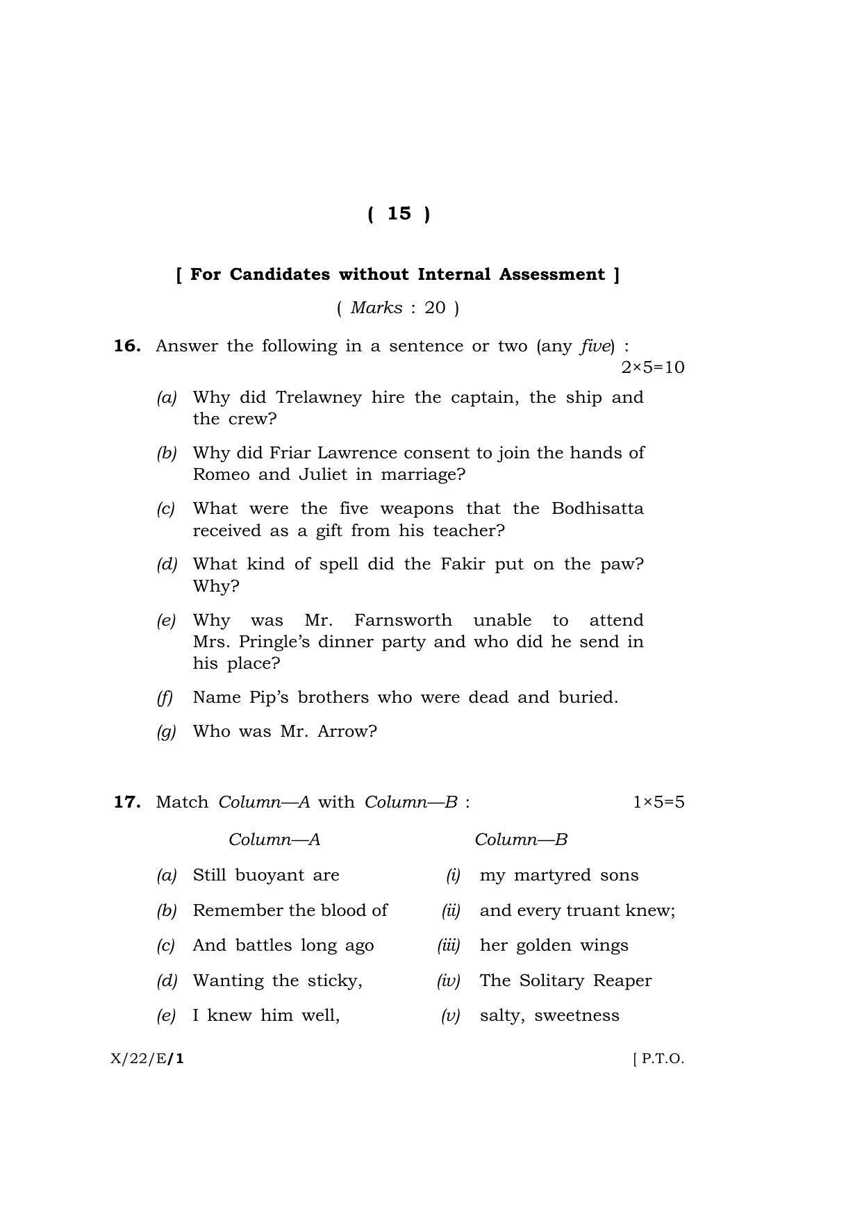 Meghalaya Board (MBOSE) Class 10 ELECTIVE ENGLISH (X-22-E) 2022 Question Paper - Page 15