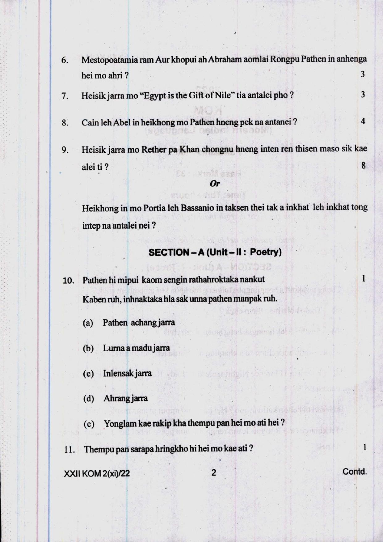COHSEM 12th Question Papers 2022 Kom (M.I.L.) - Page 2