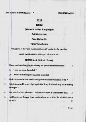COHSEM 12th Question Papers 2022 Kom (M.I.L.)