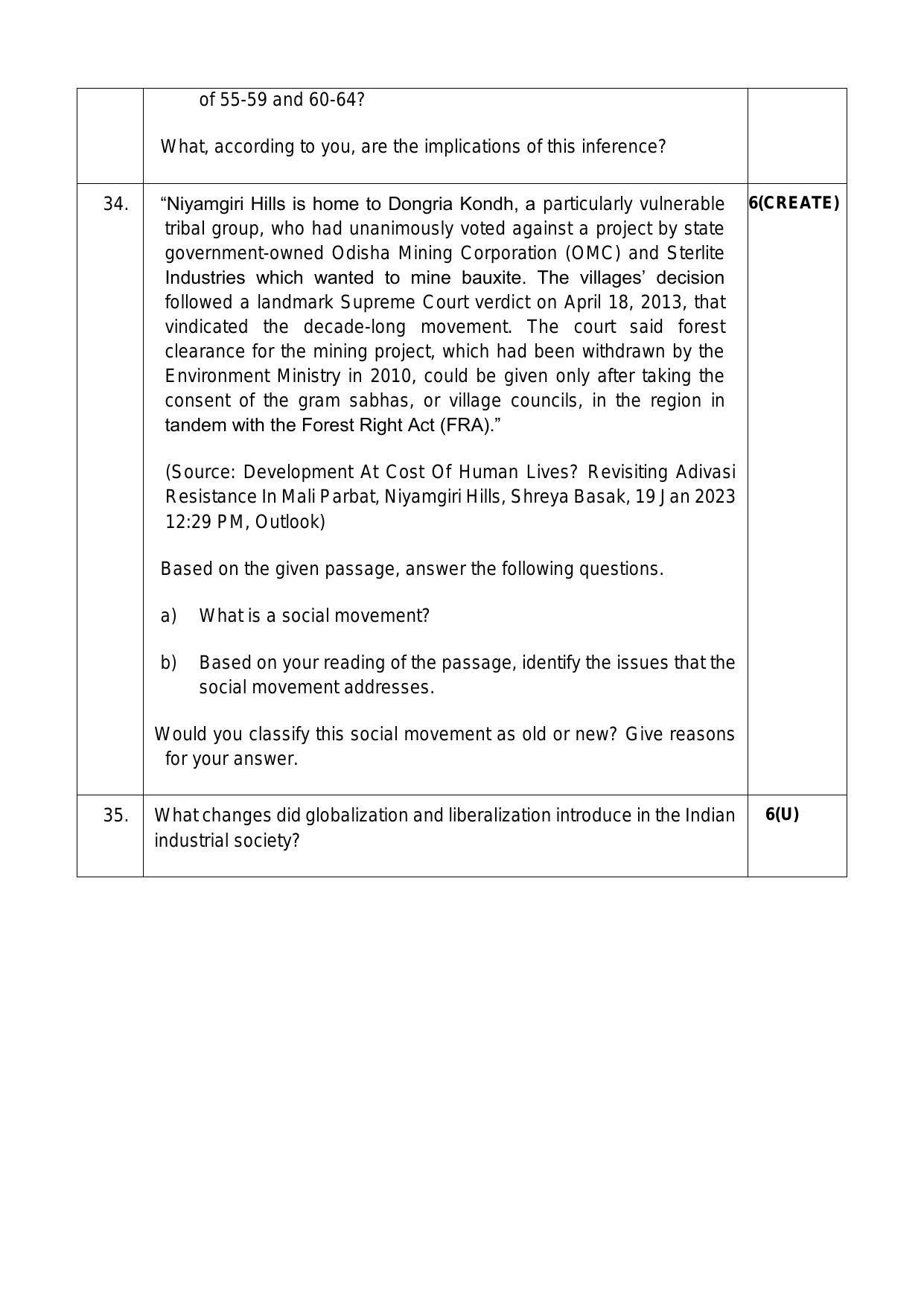 CBSE Class 12 Sociology Sample Paper 2024 - Page 10