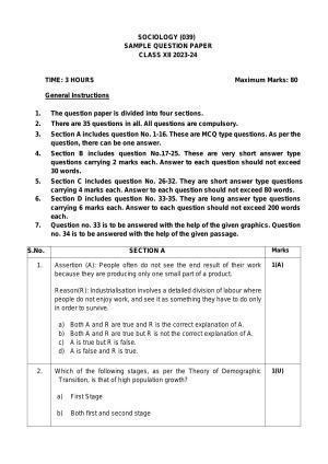 CBSE Class 12 Sociology Sample Paper 2024