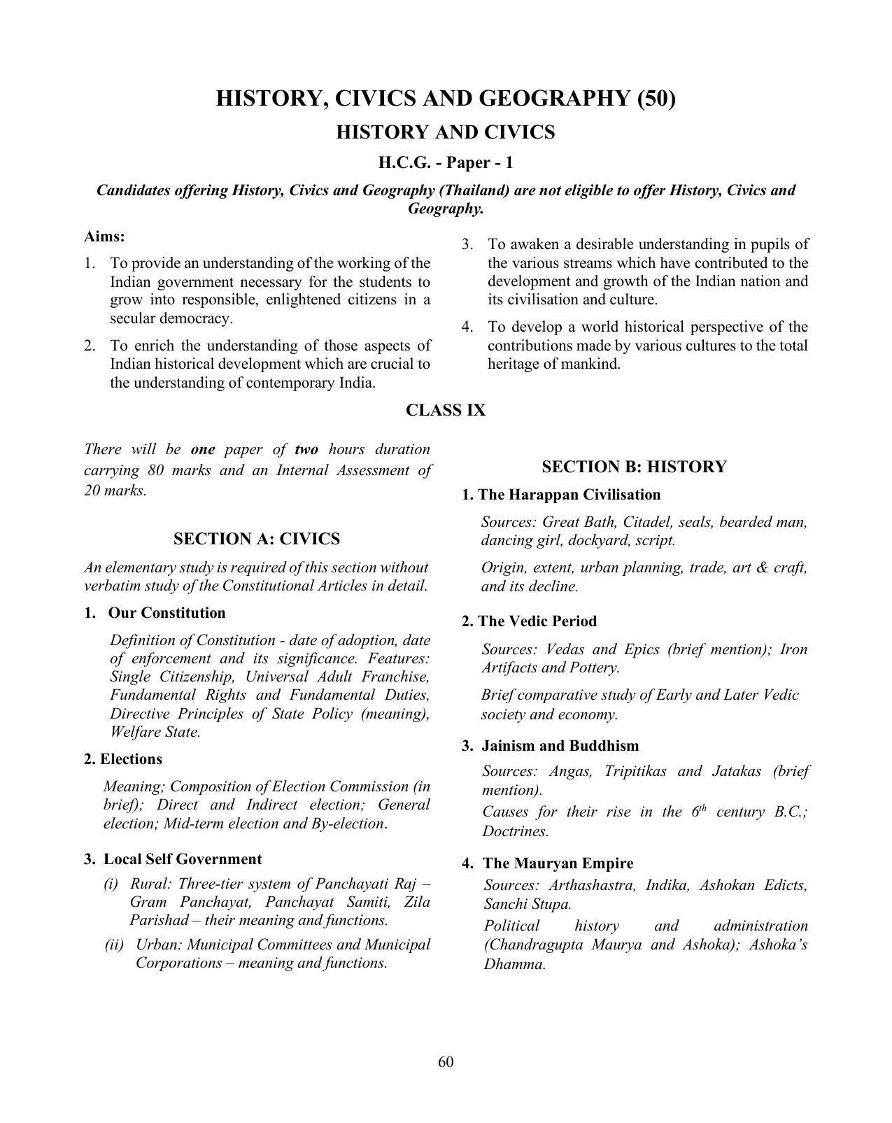 ICSE History & Civics Syllabus 2026 - Page 1