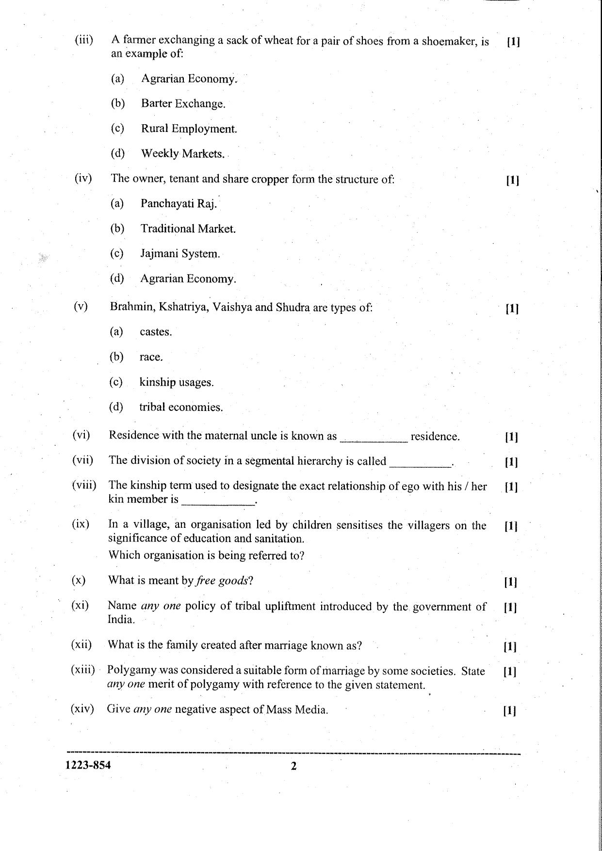 ISC Class 12 Sociology 2023 Question Paper - Page 2