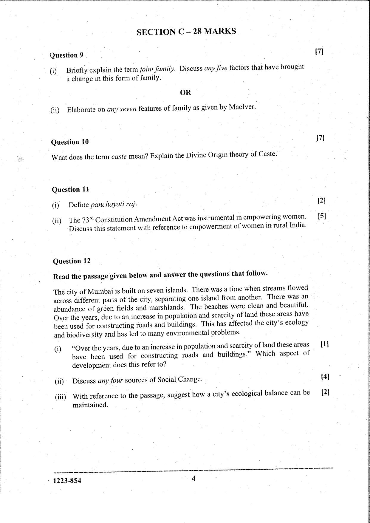 ISC Class 12 Sociology 2023 Question Paper - Page 4