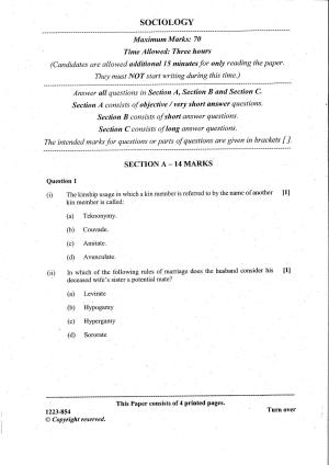 ISC Class 12 Sociology 2023 Question Paper