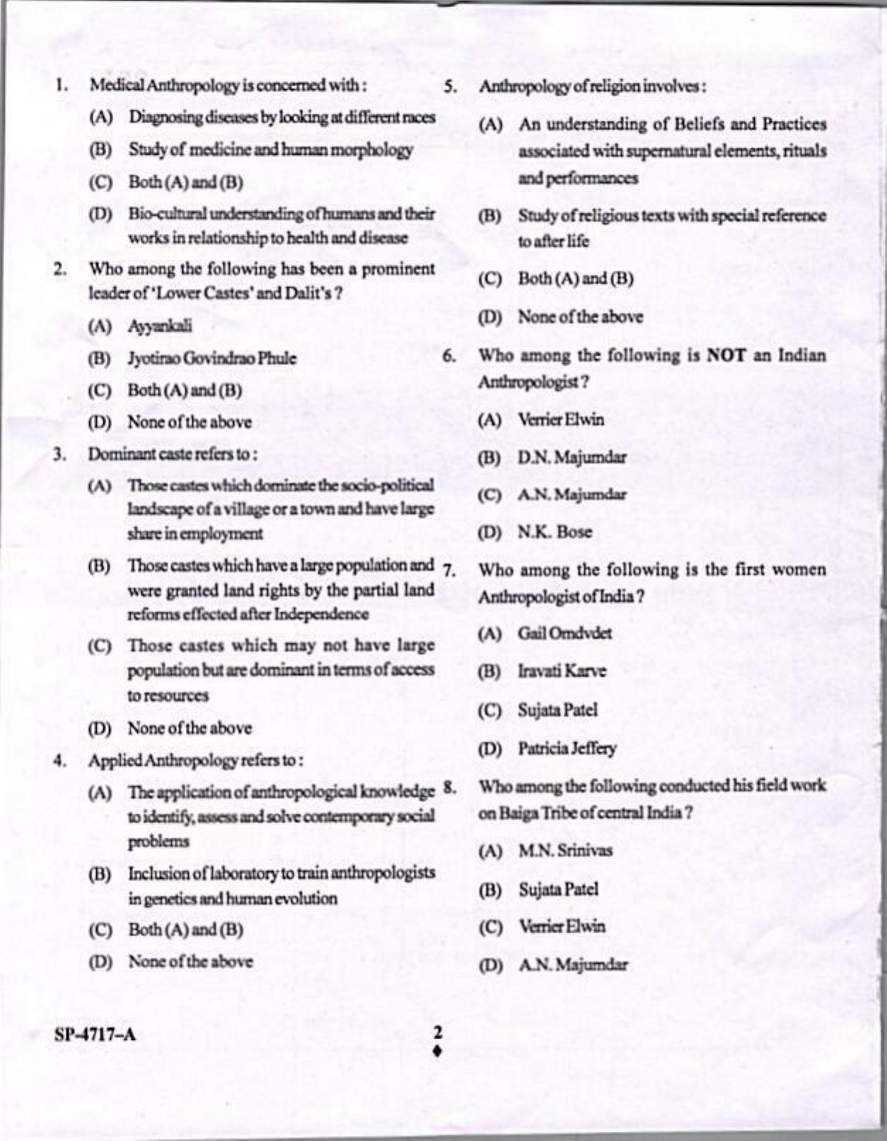 KUET 2024 M.A. Anthropogy Question Paper - Page 2