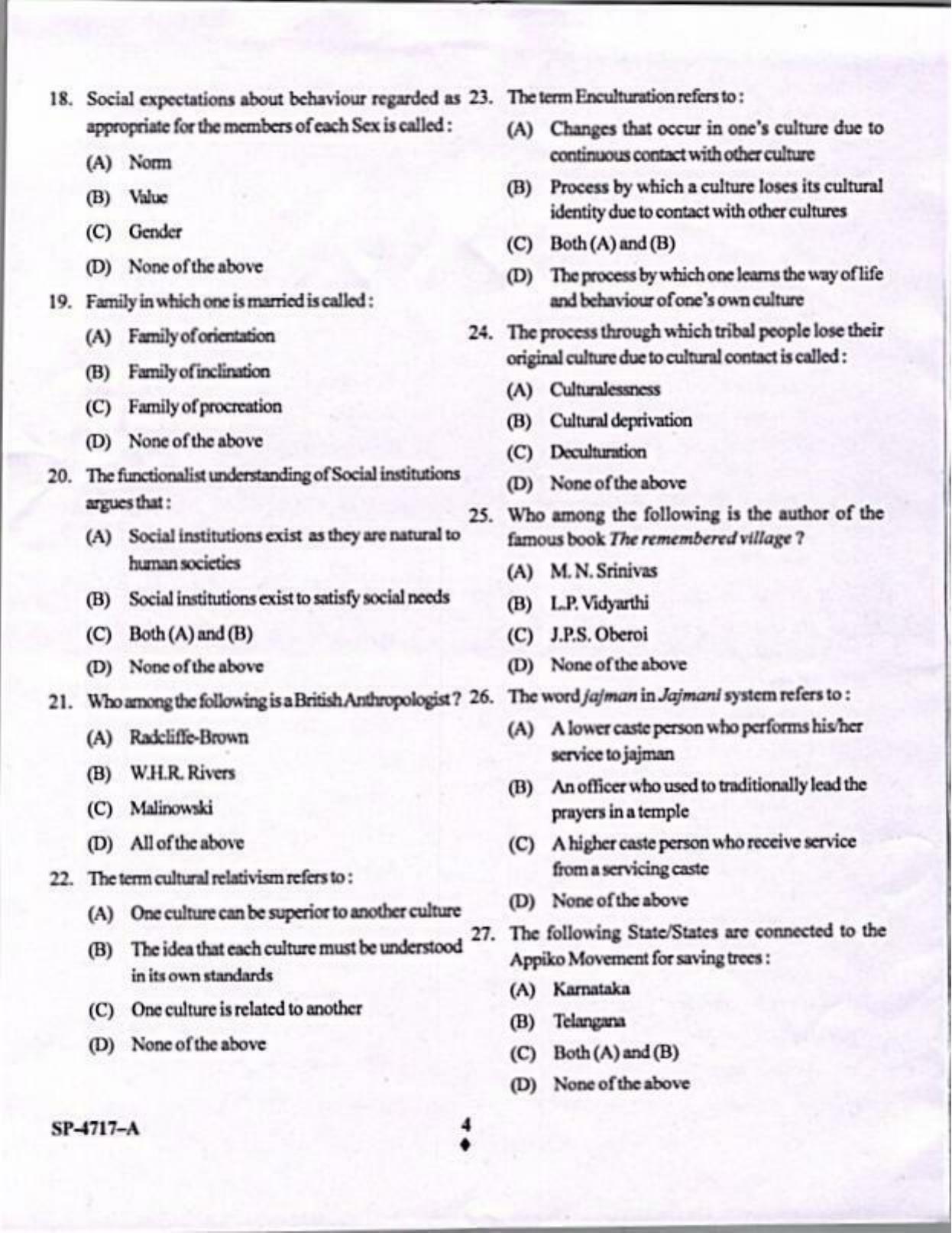 KUET 2024 M.A. Anthropogy Question Paper - Page 4