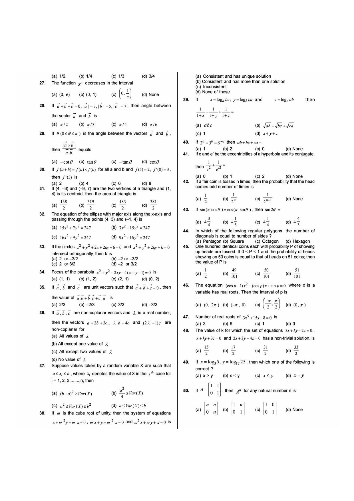 NIMCET 2012 Question Paper - Page 2