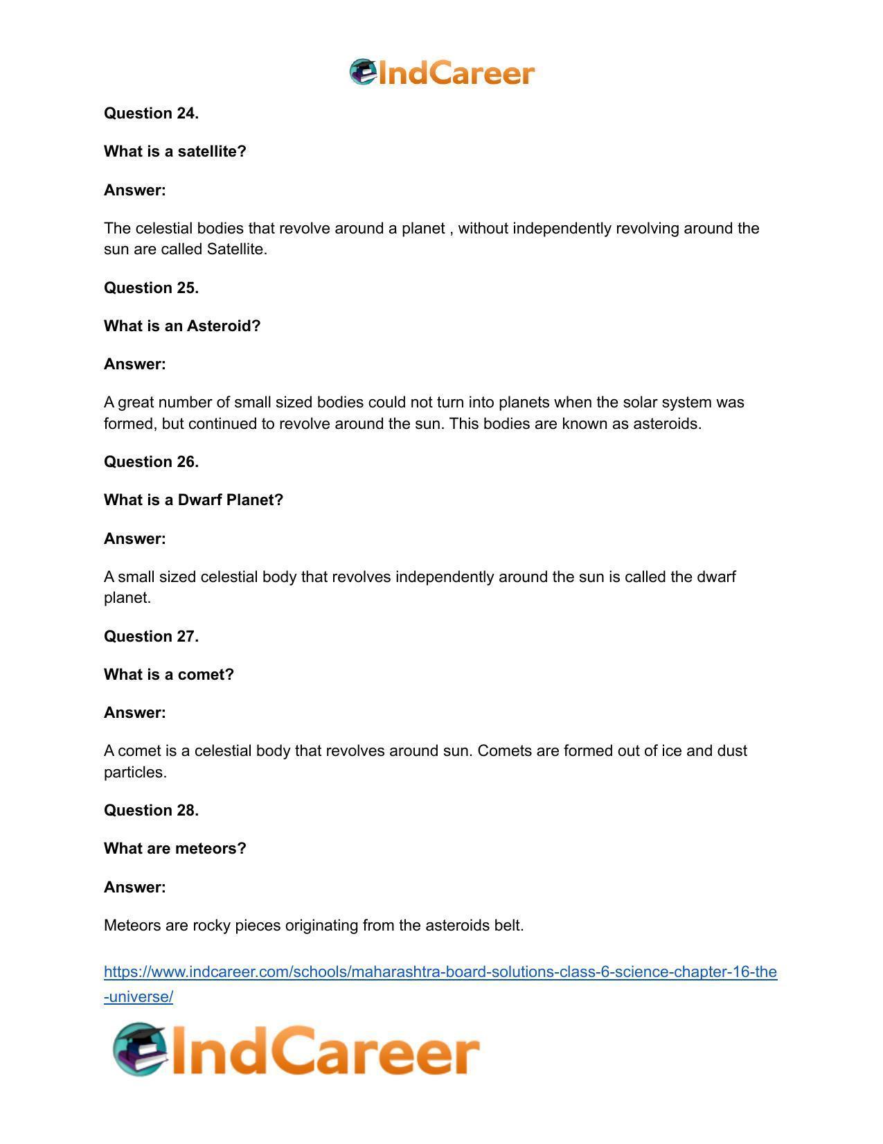 Maharashtra Board Solutions Class 6-Science: Chapter 16- The Universe - Page 20