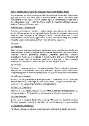 ISI Admission Test JRF in Statistics Syllabus