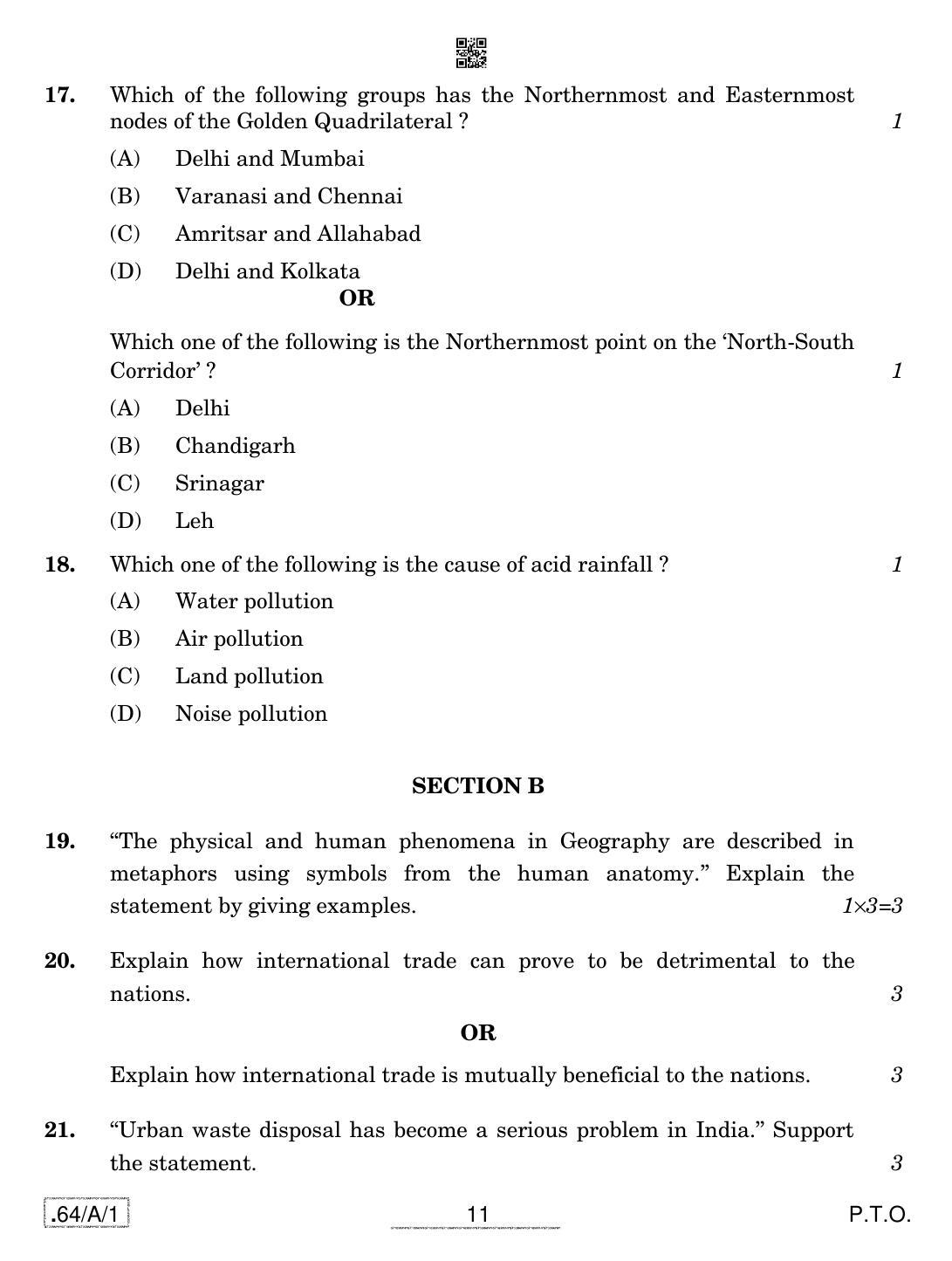 CBSE Class 12 64-C-1 - Geography 2020 Compartment Question Paper - Page 11
