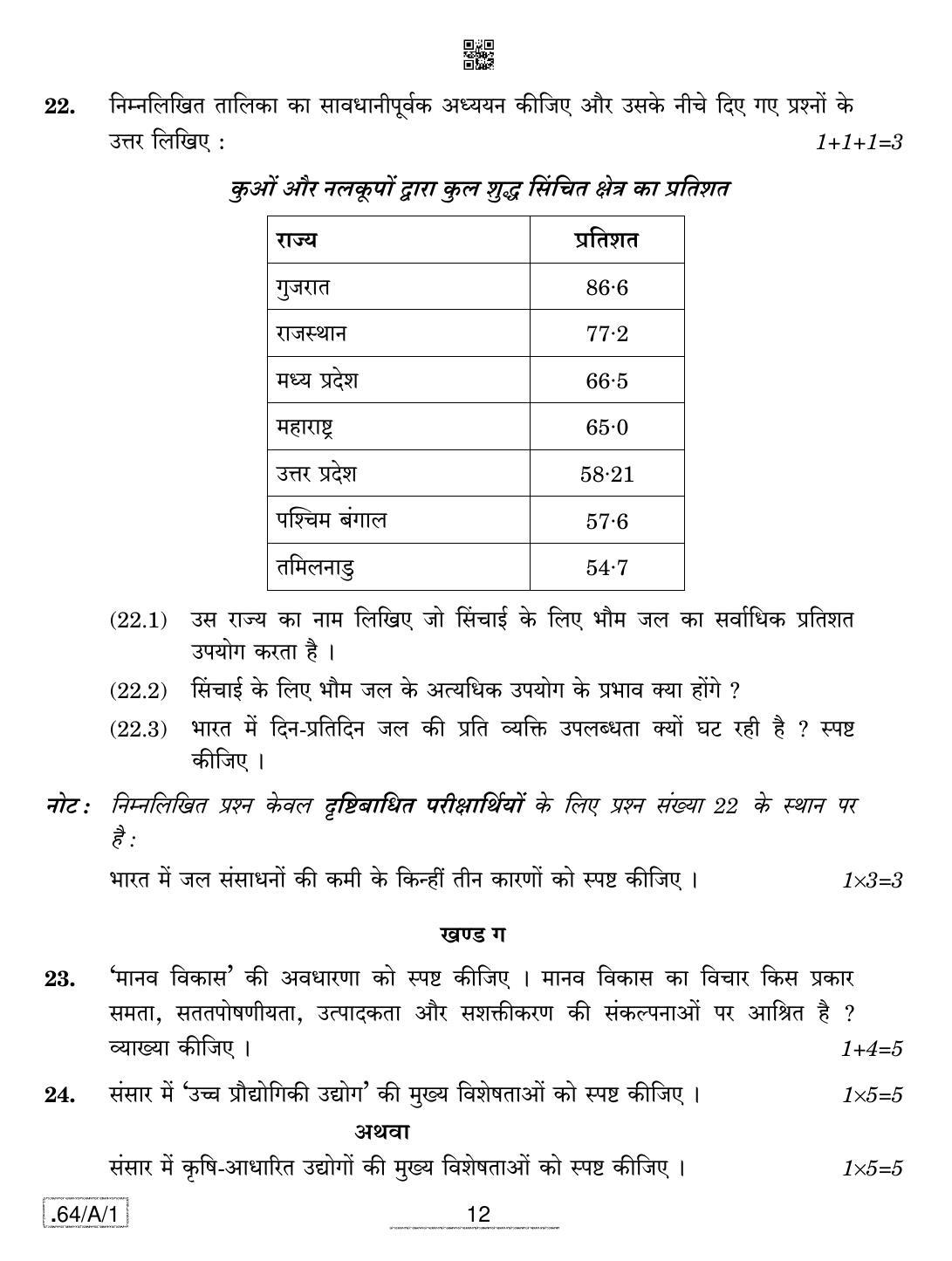CBSE Class 12 64-C-1 - Geography 2020 Compartment Question Paper - Page 12