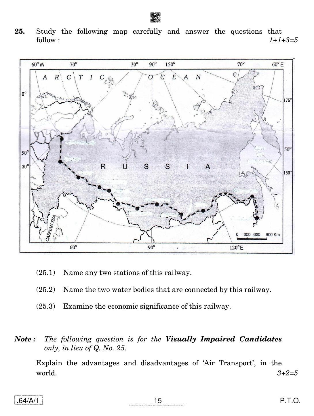 CBSE Class 12 64-C-1 - Geography 2020 Compartment Question Paper - Page 15