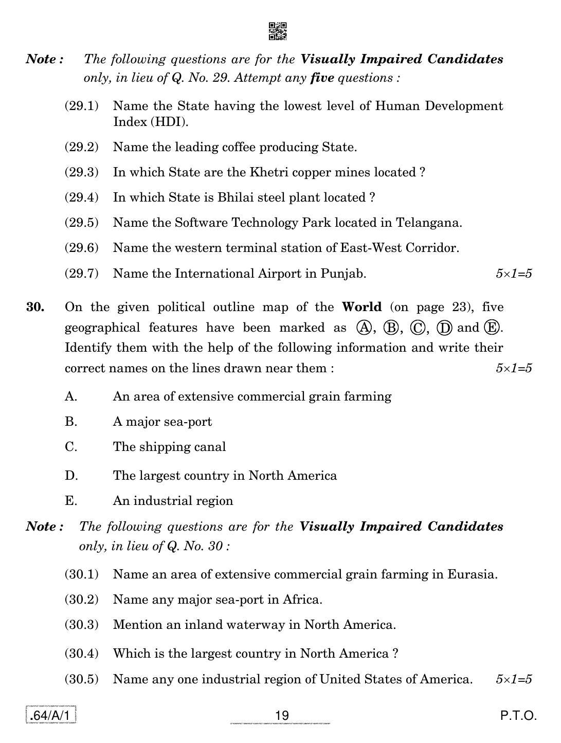 CBSE Class 12 64-C-1 - Geography 2020 Compartment Question Paper - Page 19