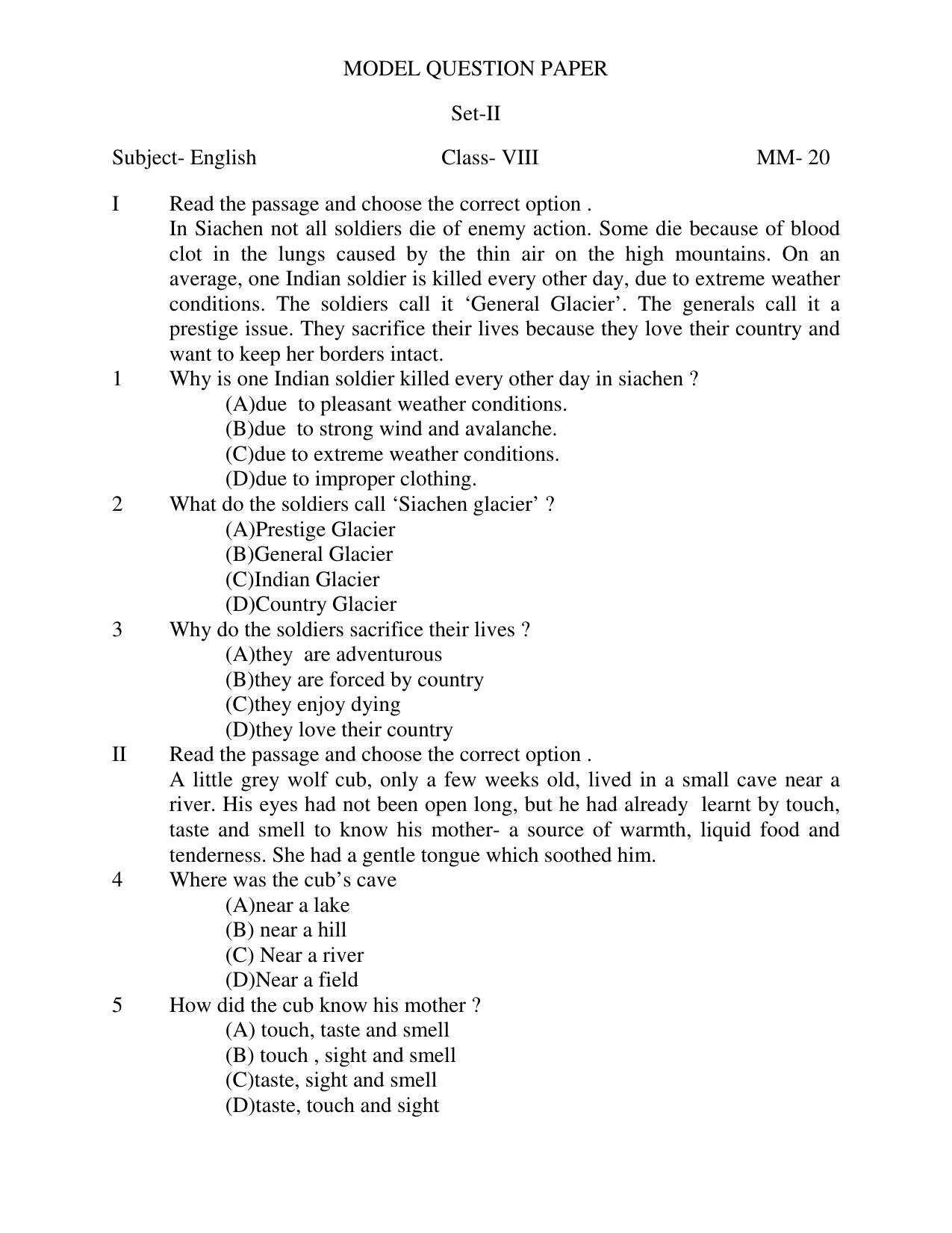 JAC Board Class 8th 2019 ENGLISH SET-2 Model Paper - Page 1