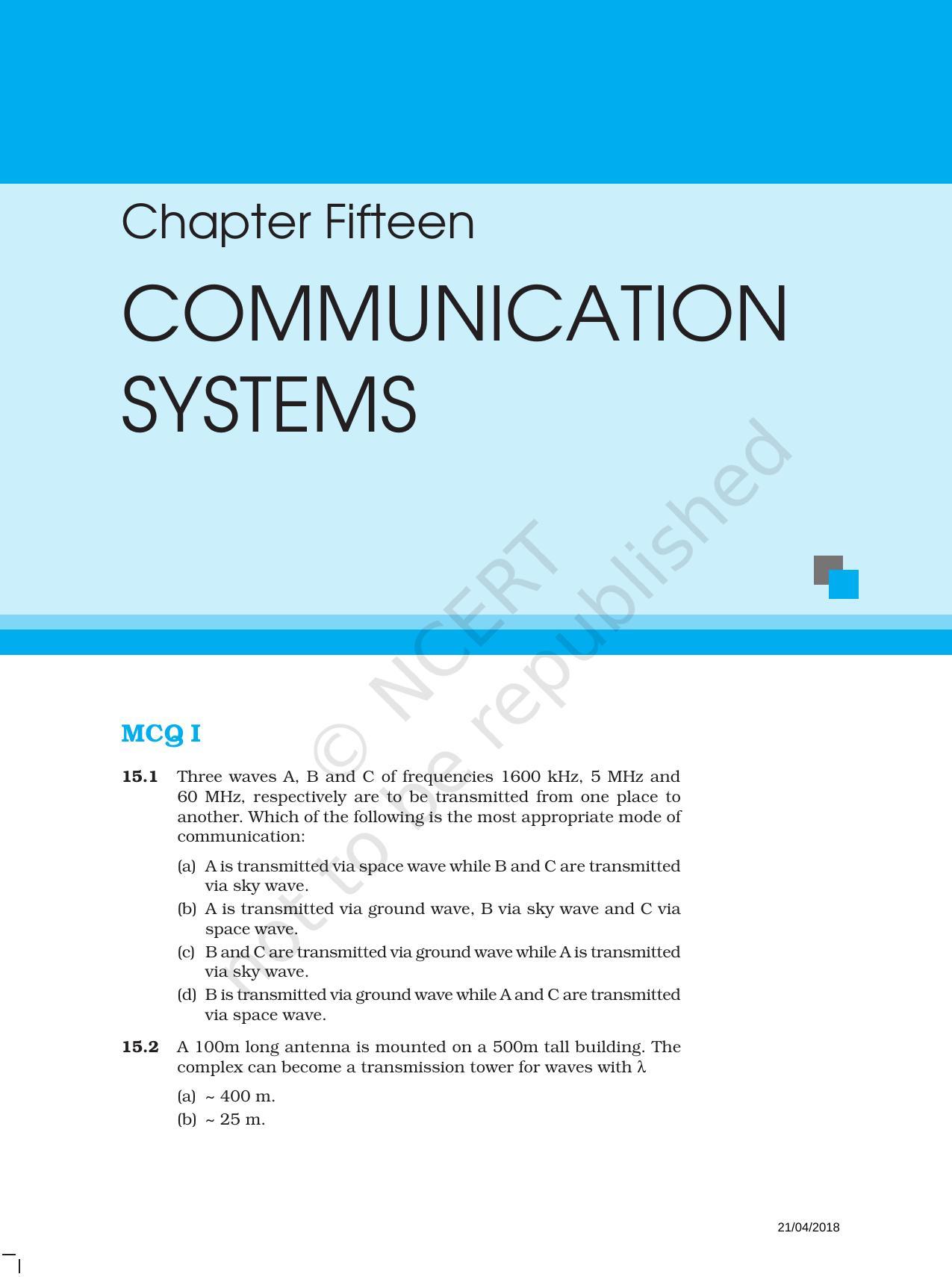 NCERT Exemplar Book for Class 12 Physics: Chapter 15 Communication Systems - Page 1
