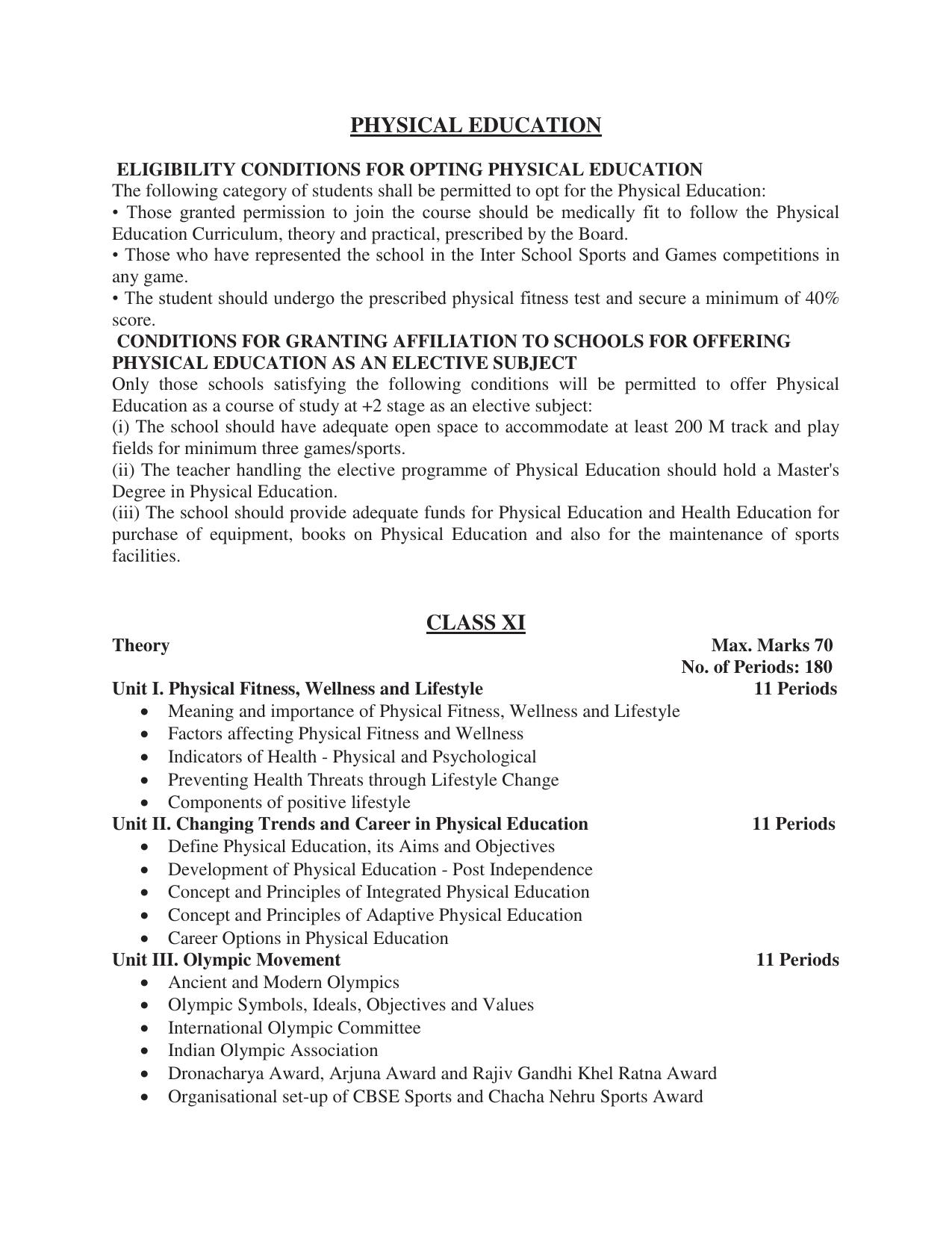 Meghalaya Board Physical Education Syllabus for Class XI & XII - Page 1