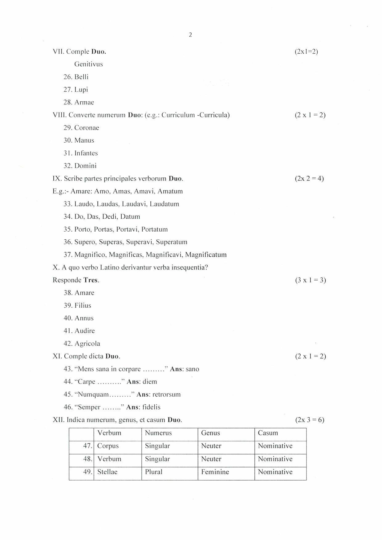 Kerala Plus One (Class 11th) Part-II Latin Answer Key 2021 - Page 2