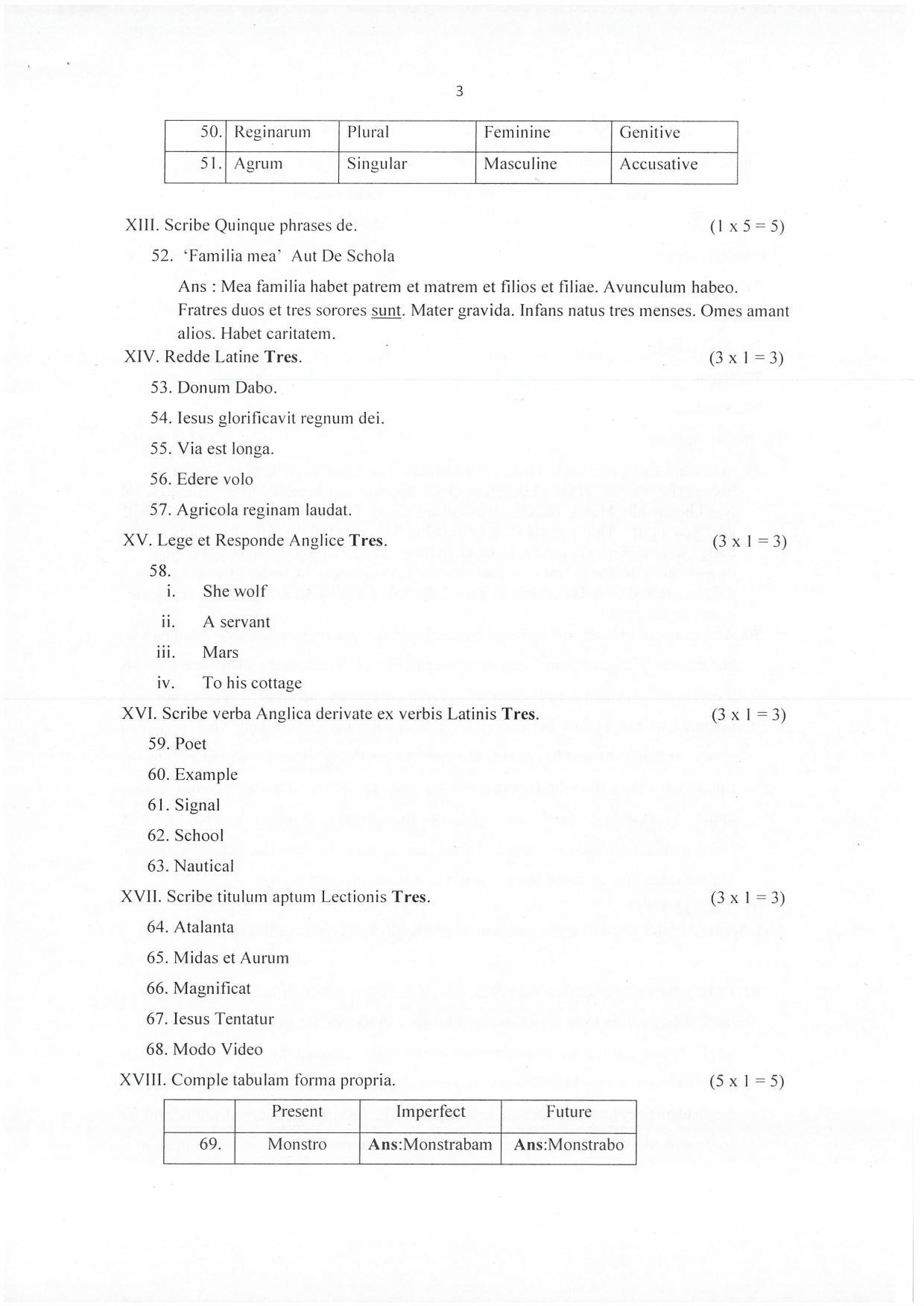 Kerala Plus One (Class 11th) Part-II Latin Answer Key 2021 - Page 3