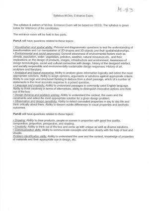 JMI Entrance Exam M83-Master of Design (M.Des.) /Master of Design (M.Des.) (Self-financed) Syllabus