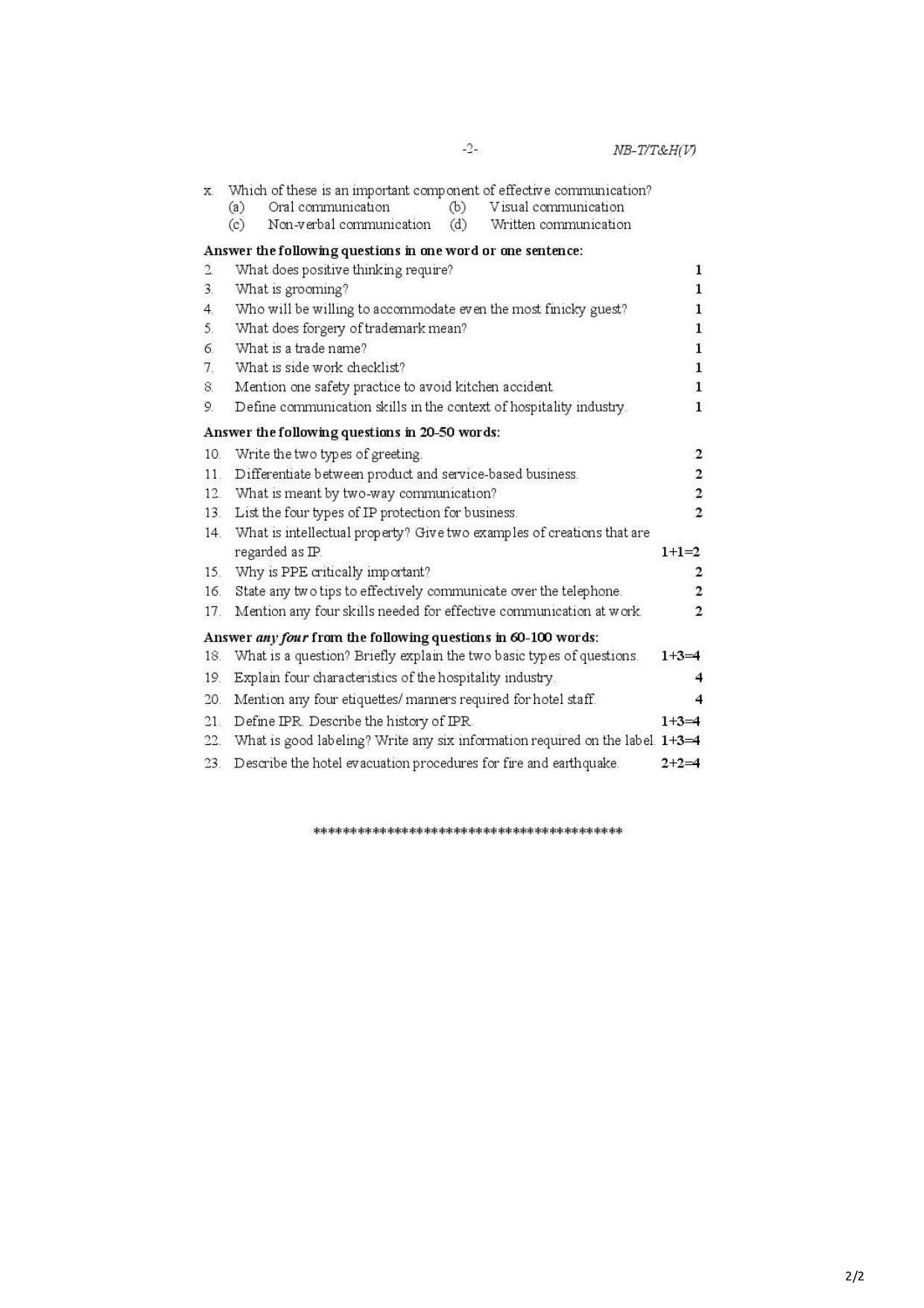 Nagaland Board Class 10 Tourism and hospatility 2021 Question Paper - Page 2