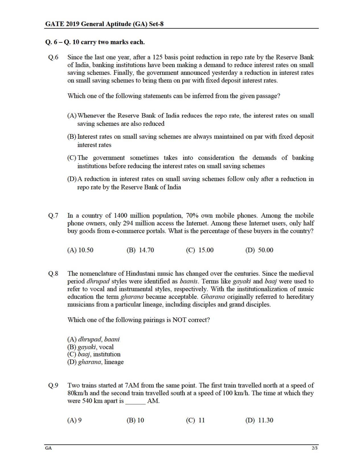 GATE 2019 Instrumentation Engineering (IN) Question Paper - Page 2