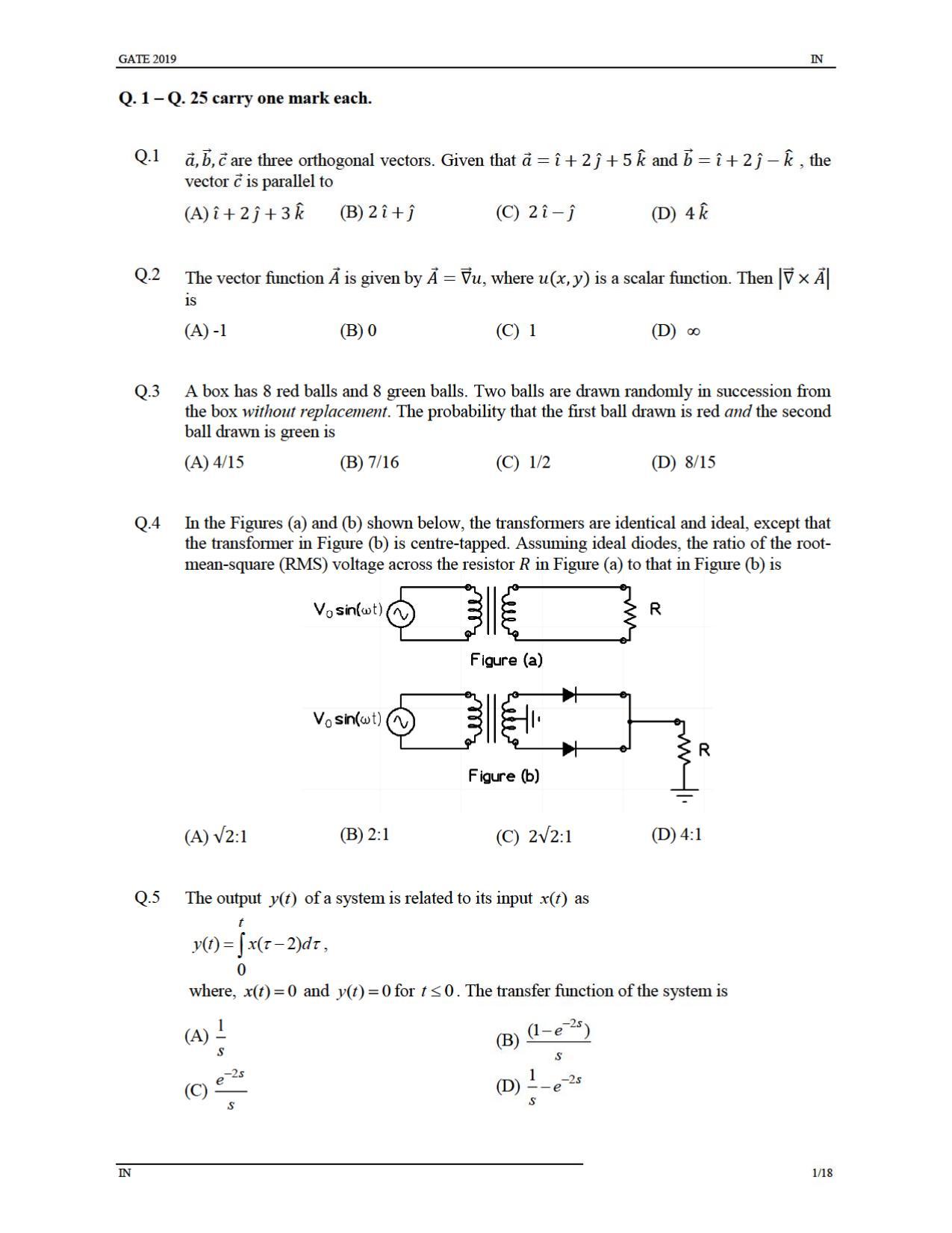 GATE 2019 Instrumentation Engineering (IN) Question Paper - Page 4
