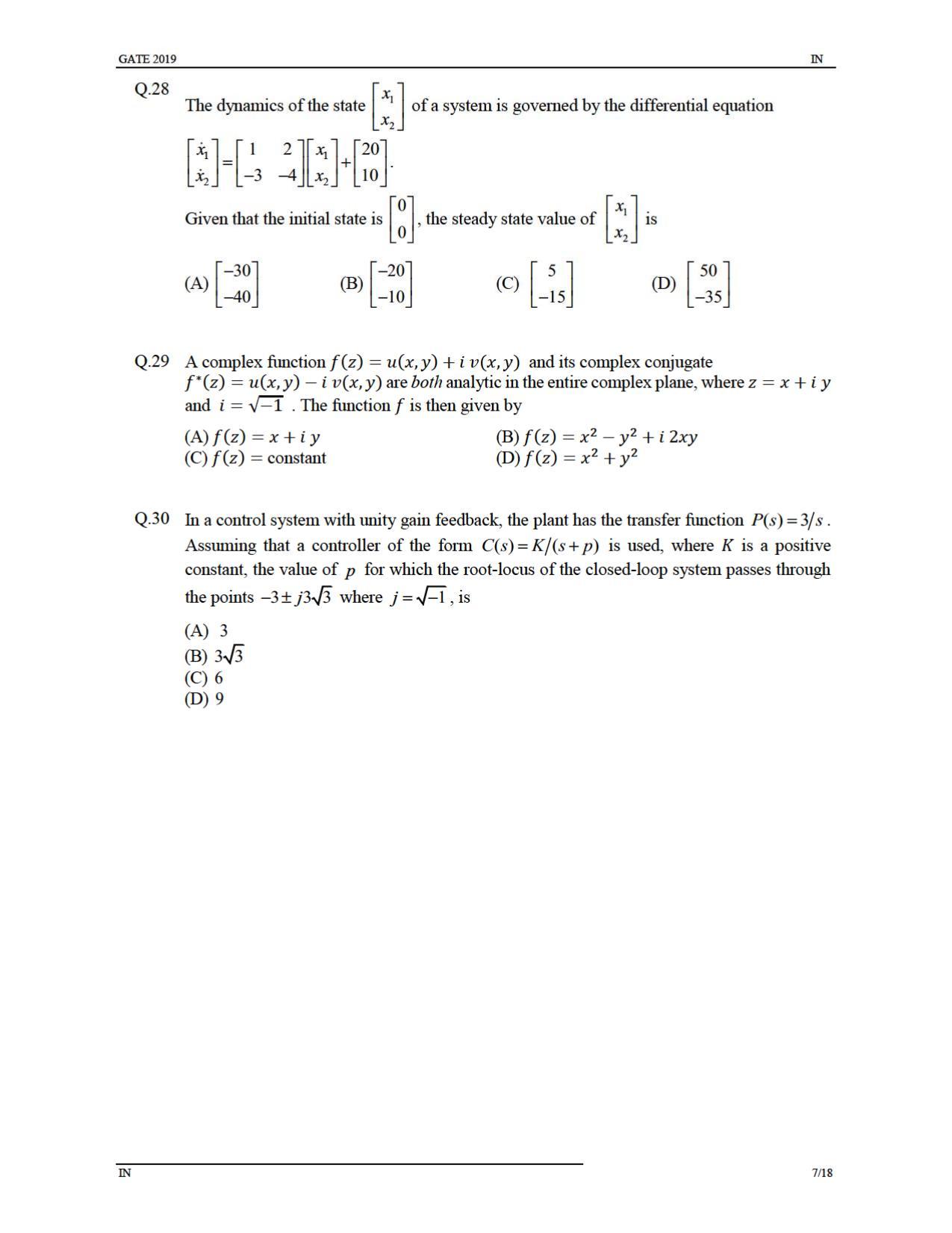 GATE 2019 Instrumentation Engineering (IN) Question Paper - Page 10