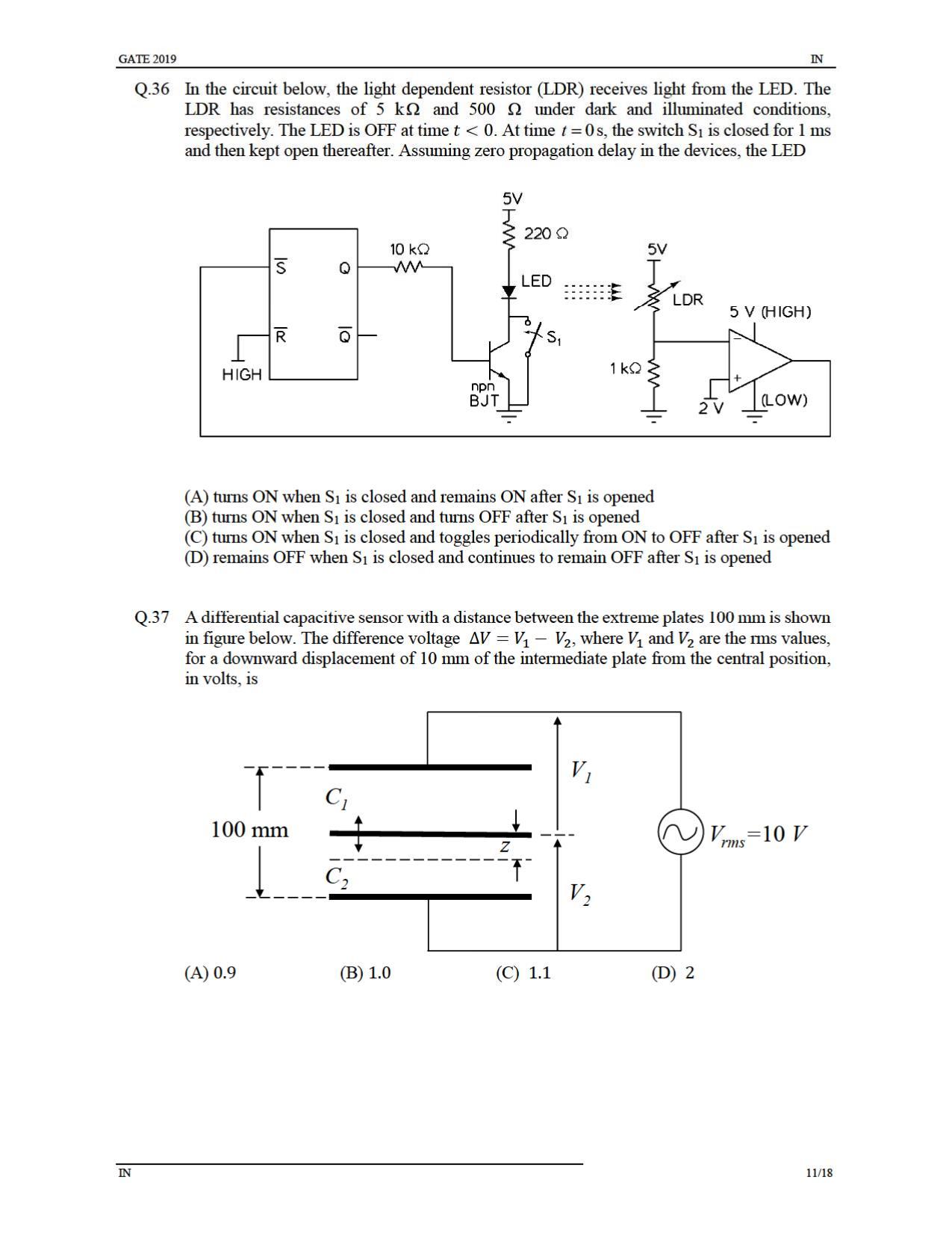 GATE 2019 Instrumentation Engineering (IN) Question Paper - Page 14