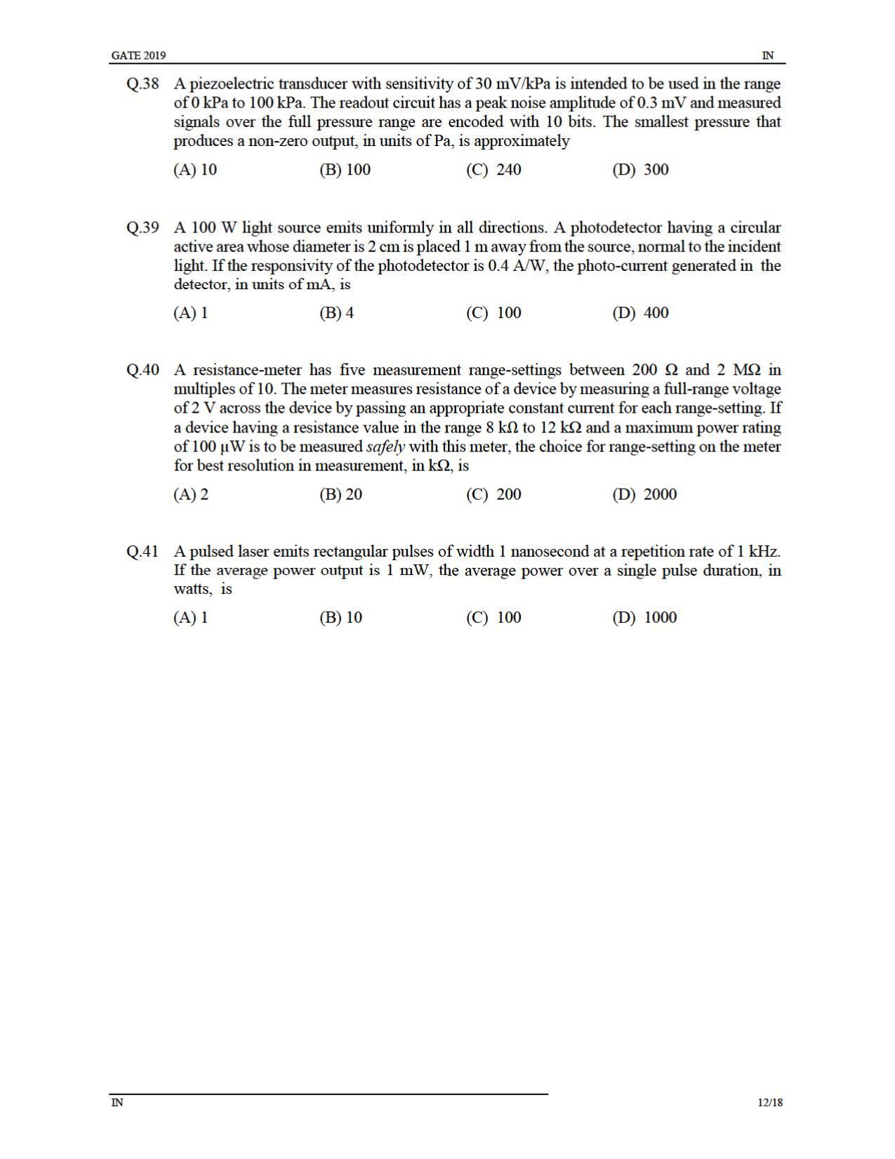 GATE 2019 Instrumentation Engineering (IN) Question Paper - Page 15