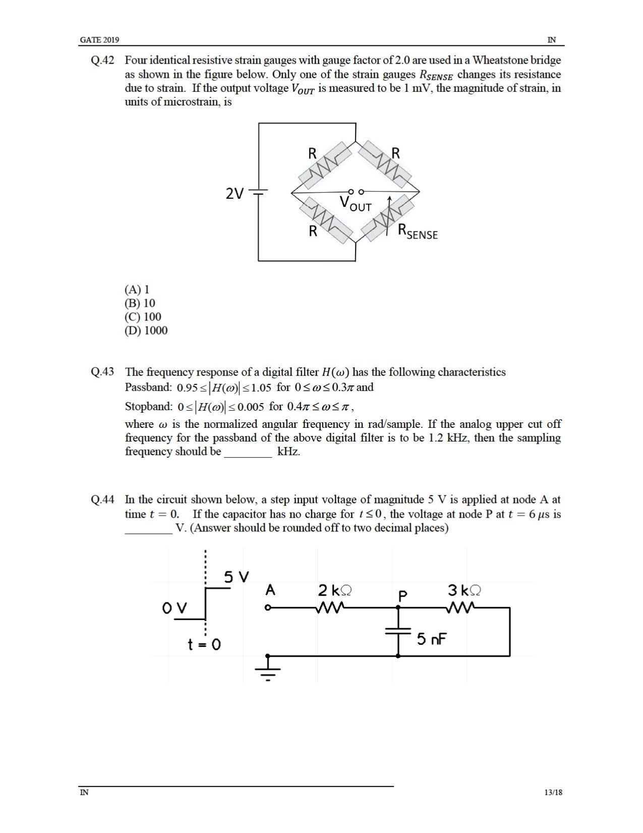 GATE 2019 Instrumentation Engineering (IN) Question Paper - Page 16