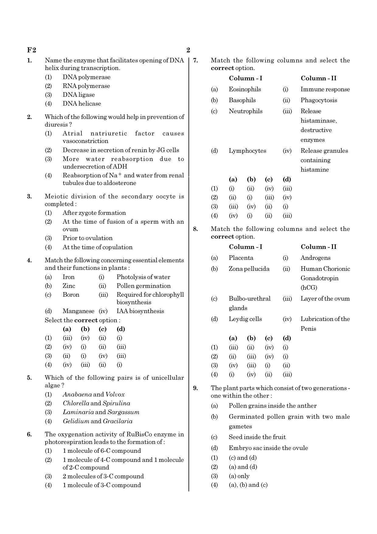 NEET F2 2020 Question Paper - Page 2