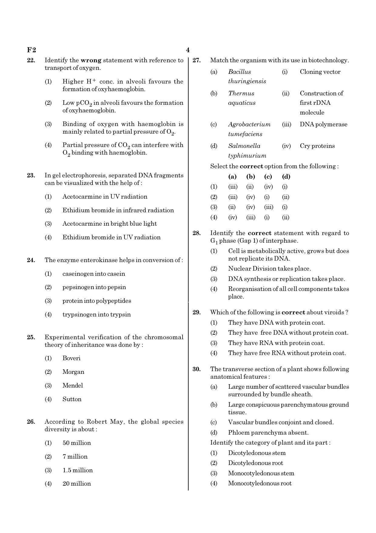 NEET F2 2020 Question Paper - Page 4