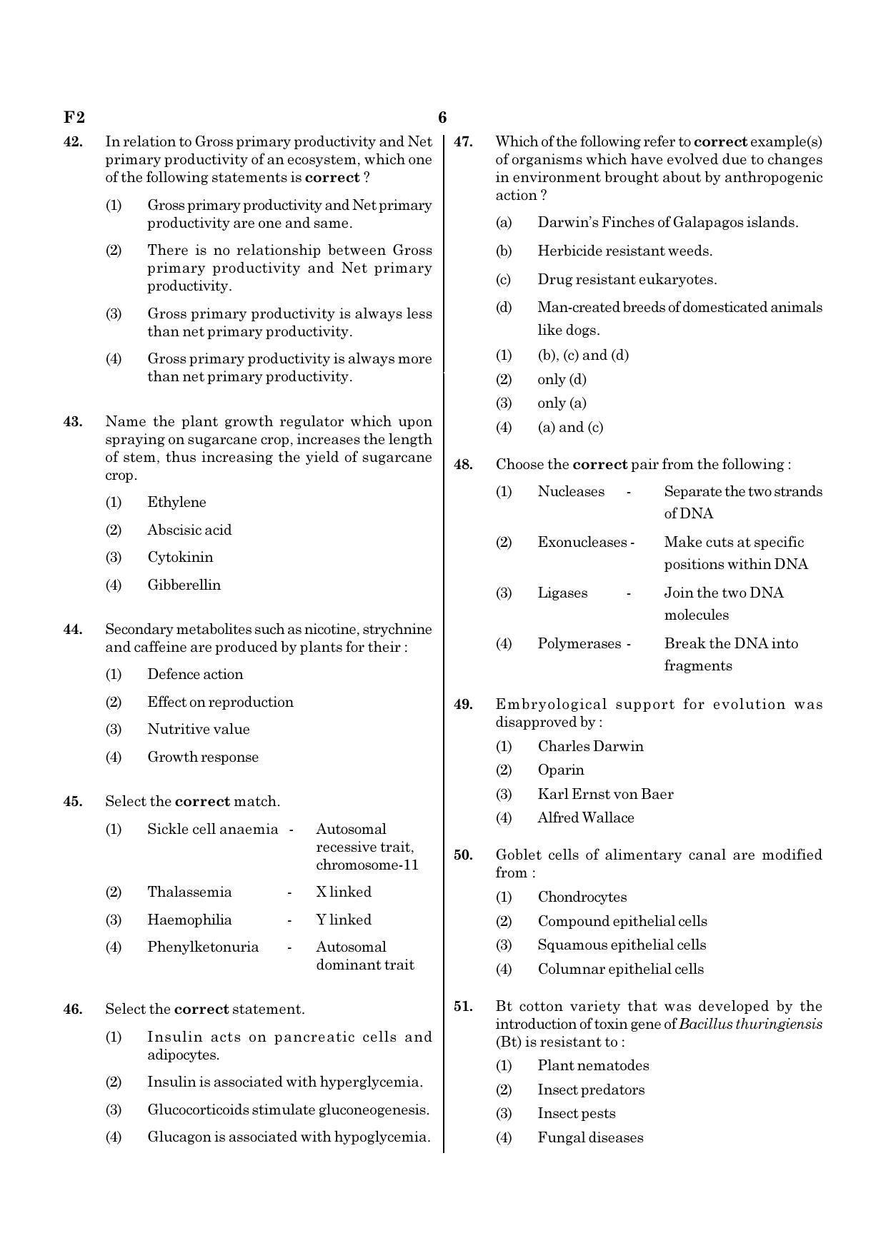 NEET F2 2020 Question Paper - Page 6