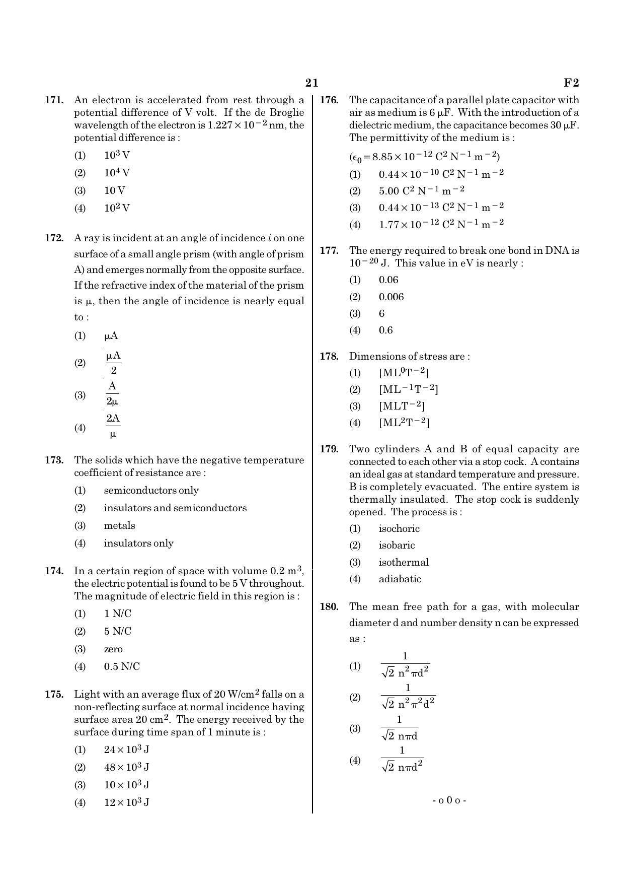 NEET F2 2020 Question Paper - Page 21