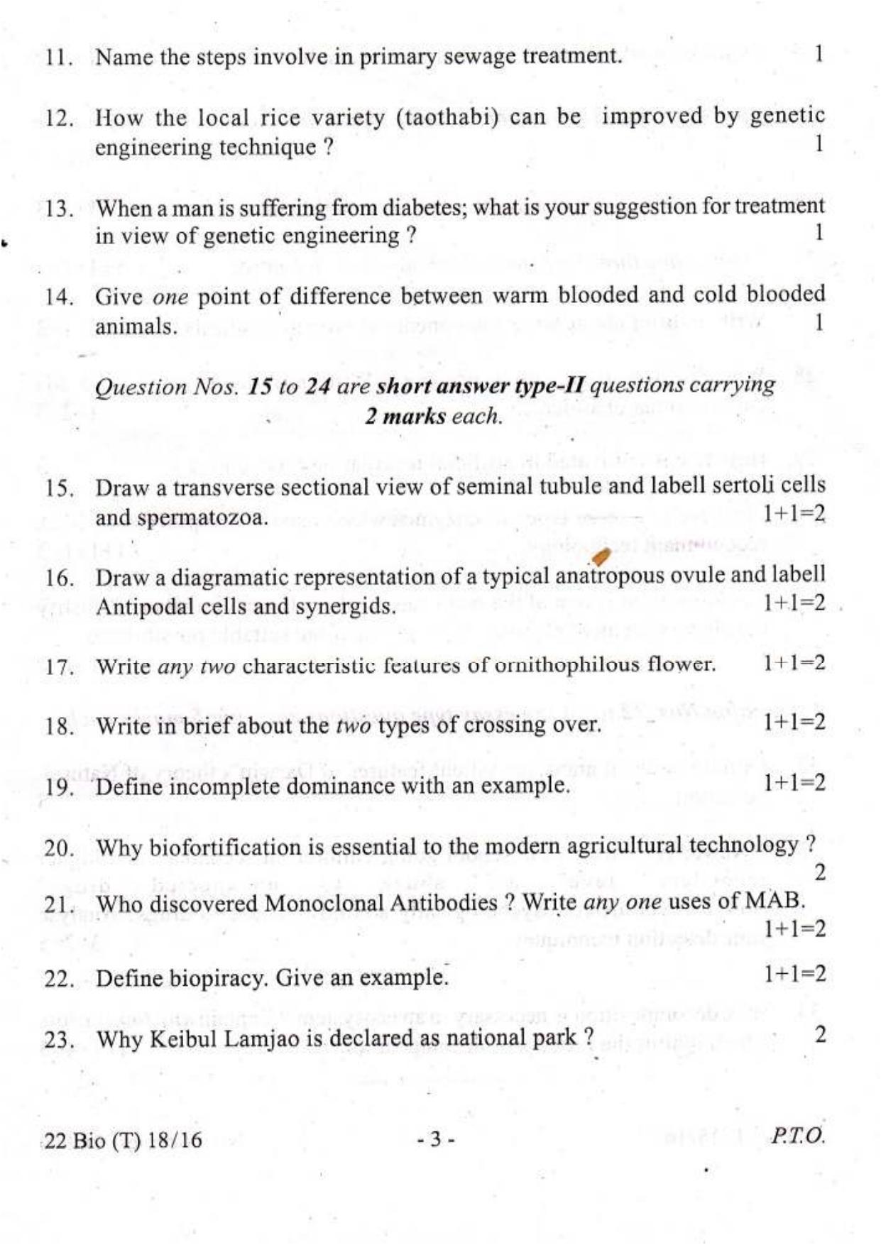 COHSEM Class 12 Biology 2016 Question Papers - Page 2