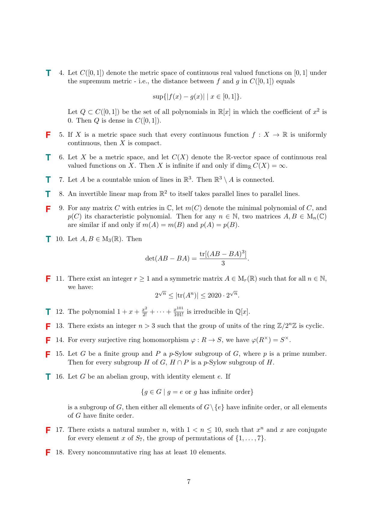 TIFR GS 2020 Mathematics Question Paper - Page 7