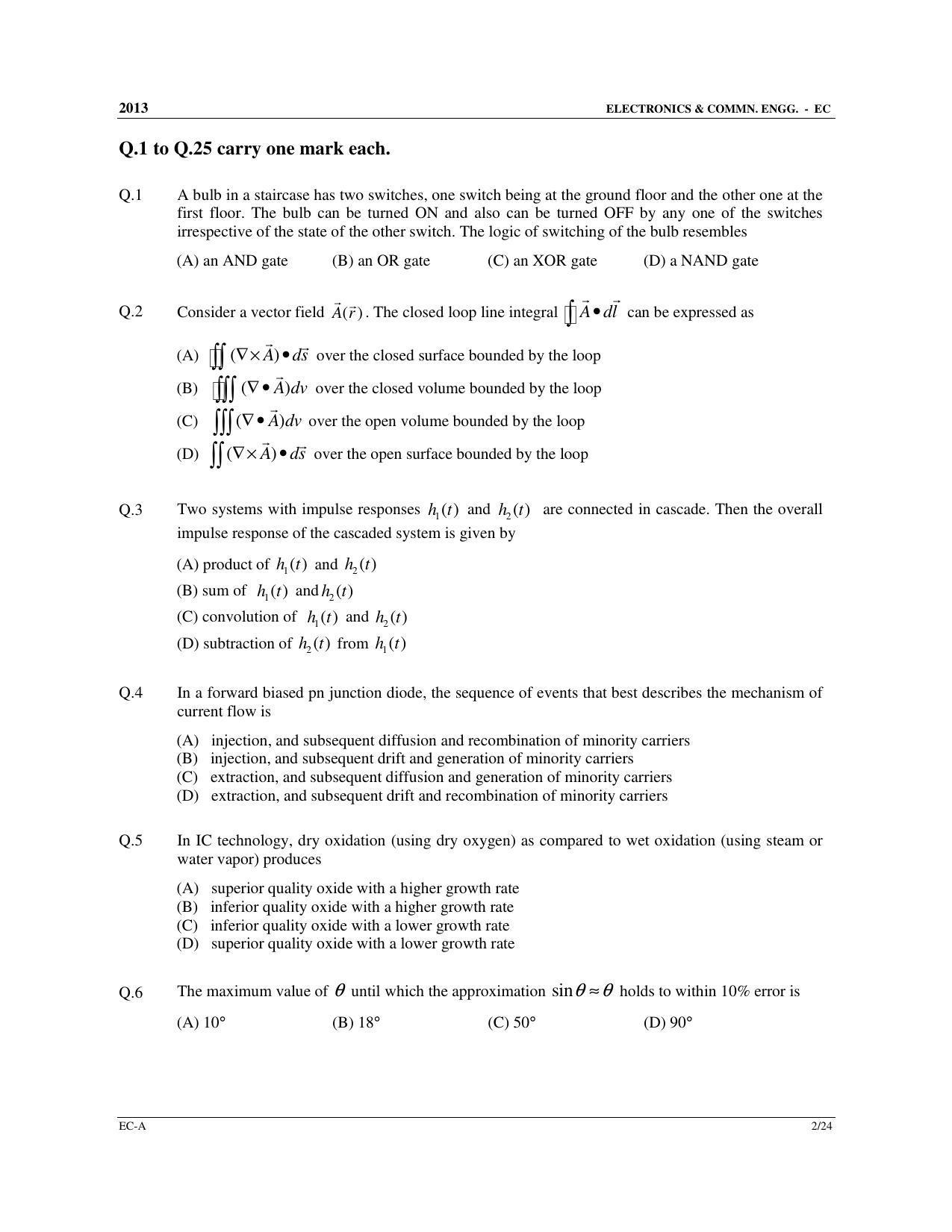 GATE 2013 Electronics and Communication Engineering (EC) Question Paper with Answer Key - Page 3