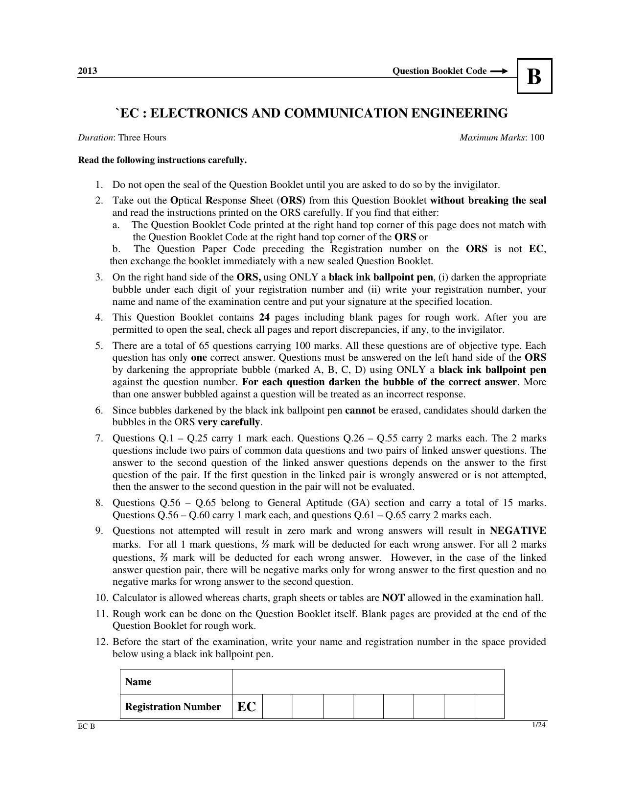 GATE 2013 Electronics and Communication Engineering (EC) Question Paper with Answer Key - Page 21