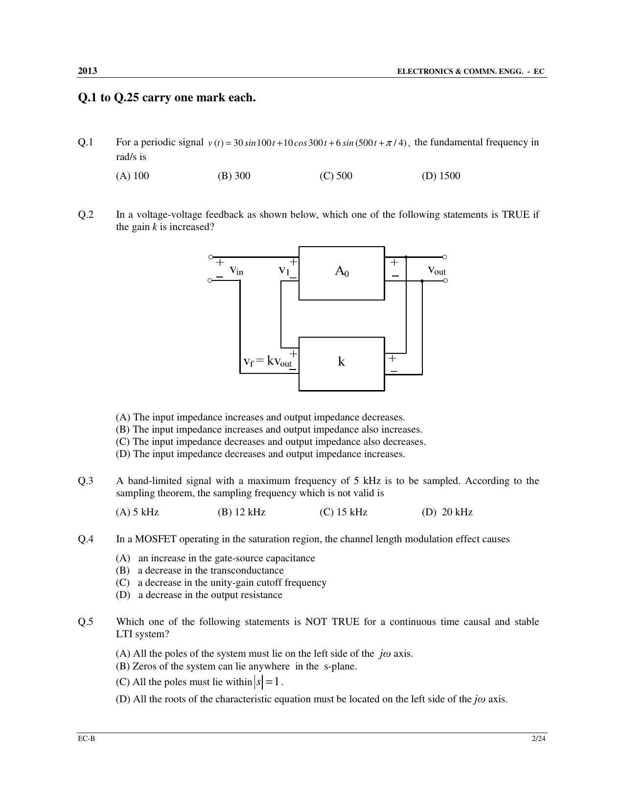 GATE 2013 Electronics and Communication Engineering (EC) Question Paper with Answer Key - Page 22