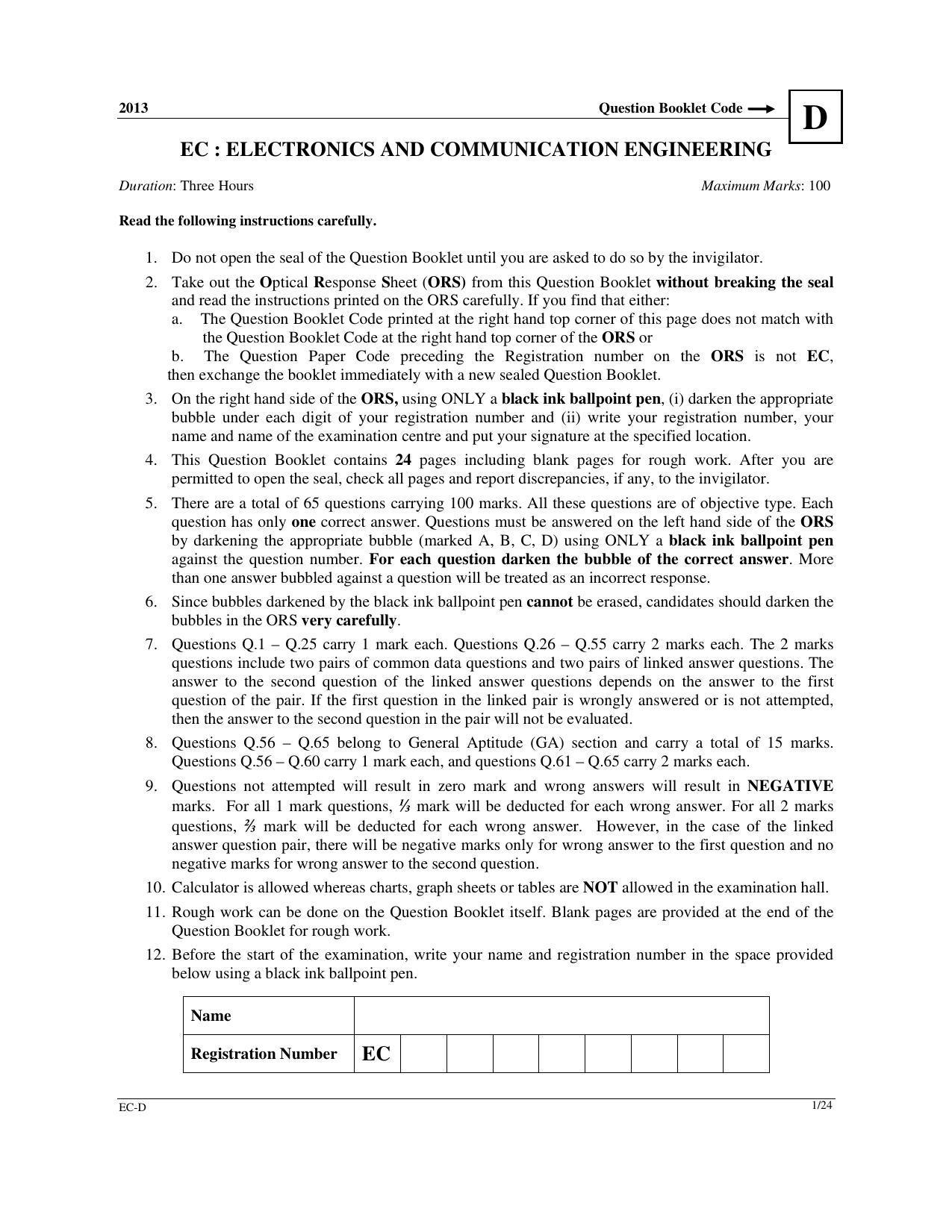 GATE 2013 Electronics and Communication Engineering (EC) Question Paper with Answer Key - Page 59