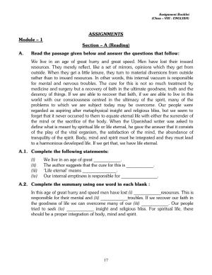 CBSE Worksheets for Class 8 English Assignment 9