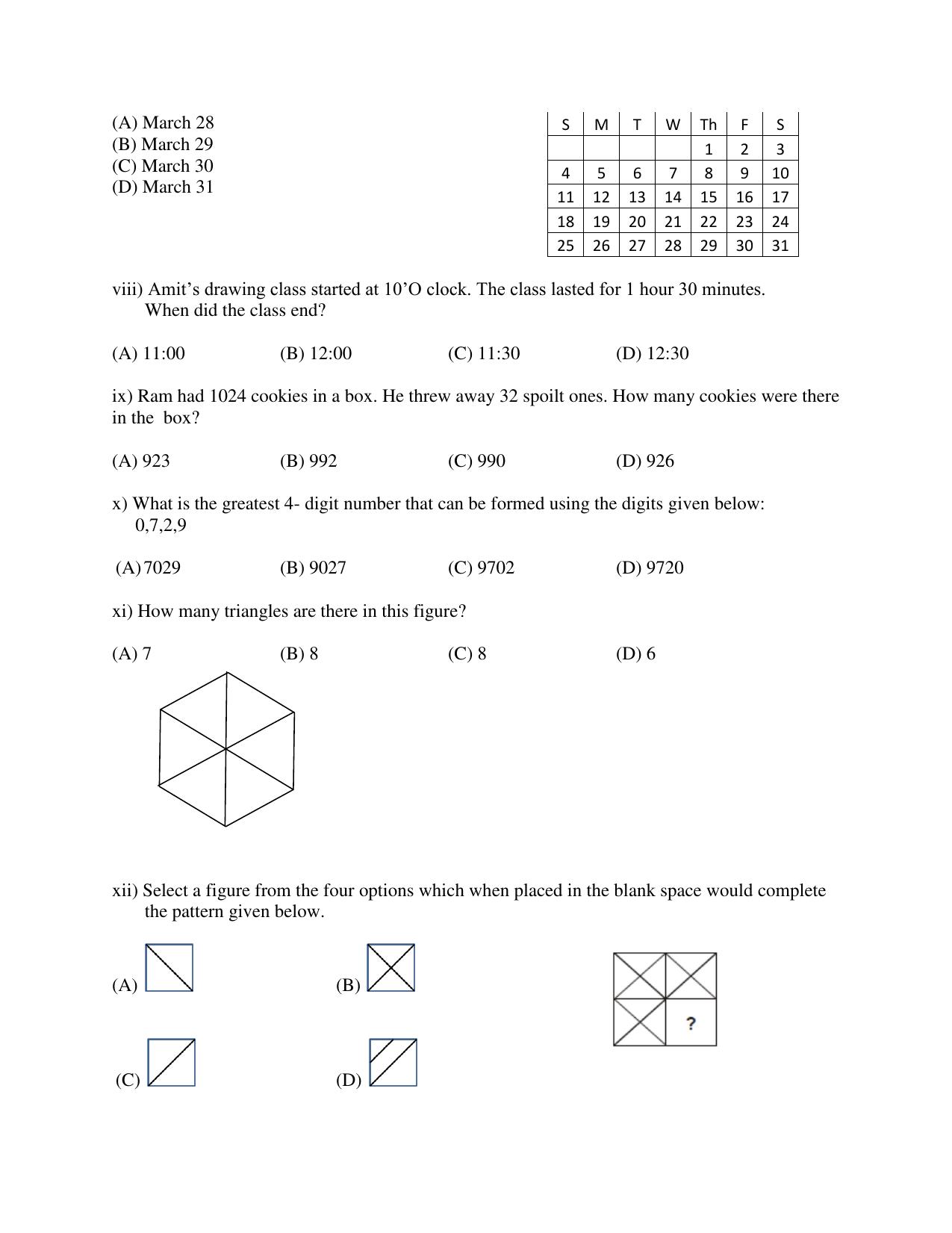 Worksheet for Class 3 Mathematics Practice Test Assignment 5 - Page 3