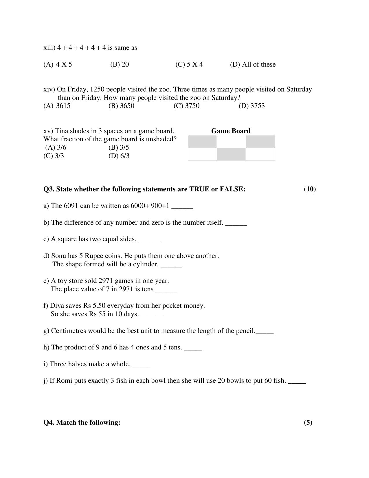 Worksheet for Class 3 Mathematics Practice Test Assignment 5 - Page 4