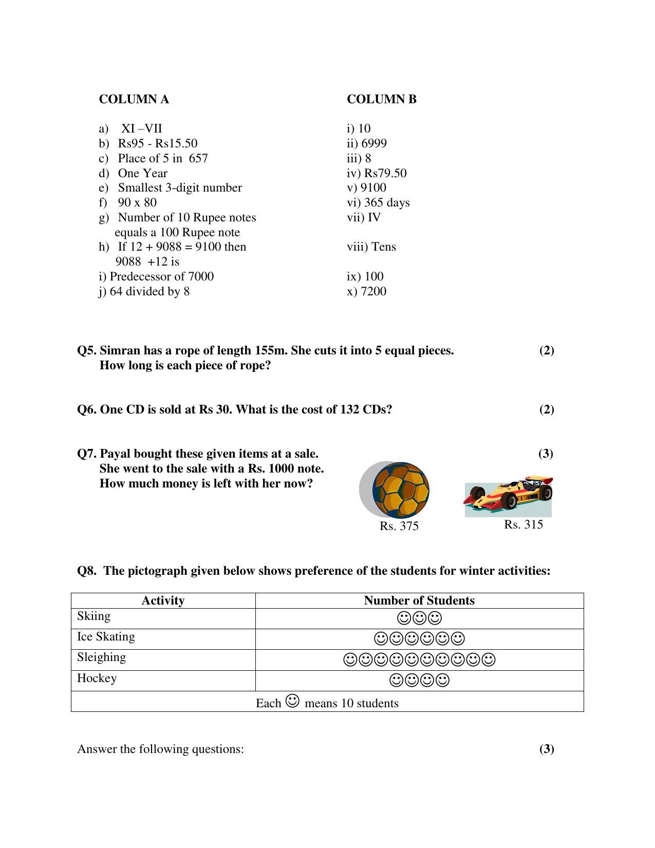 Worksheet for Class 3 Mathematics Practice Test Assignment 5 - Page 5