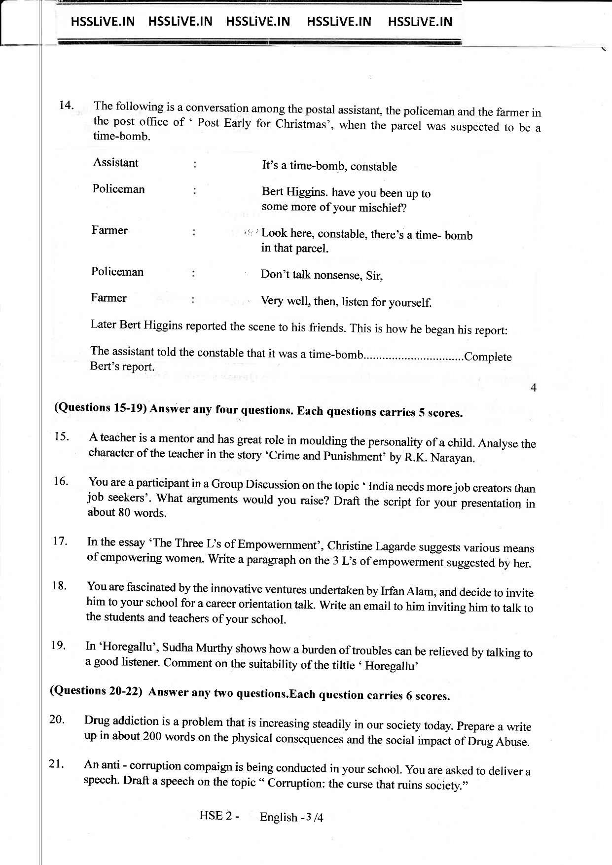 Kerala Plus Two 2018 English Model Question Paper - Page 3