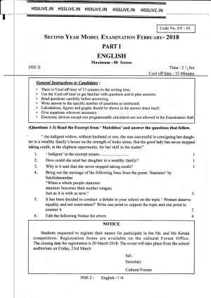 Kerala Plus Two 2018 English Model Question Paper