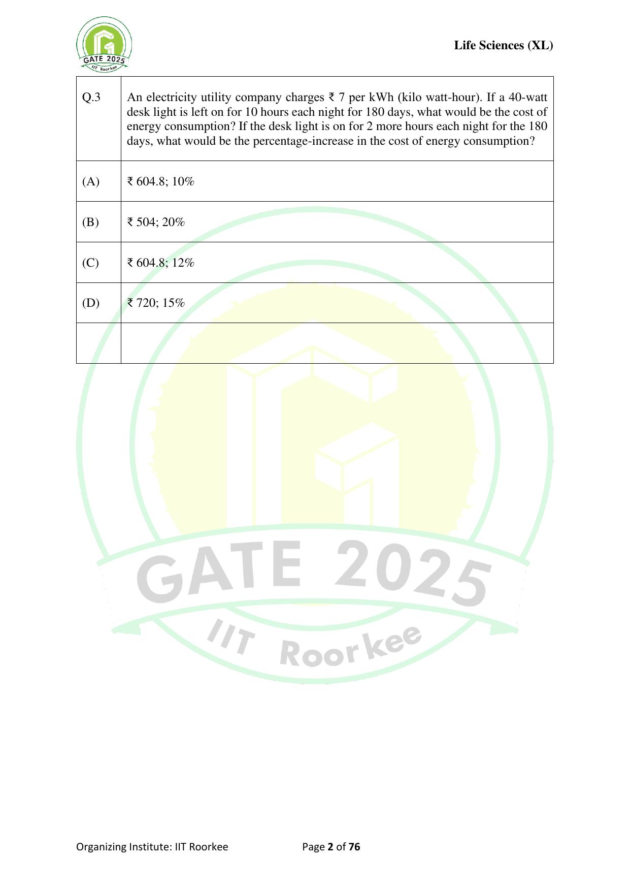 GATE 2025 Life Sciences (XL) Question Paper - Page 2